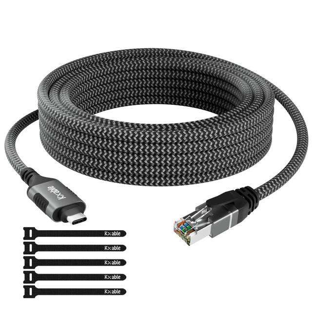 Alt view image 6 of 10 - USB C to Ethernet Cable 50FT, Type C to RJ45 Cord, Gigabit Directly Connected, Thunderbolt 3/4 Compatible, for MacBook Pro/Air, iPad Pro, XPS, iPhone 17/16/15 Series, Galaxy S25, Laptop, Tablet, etc