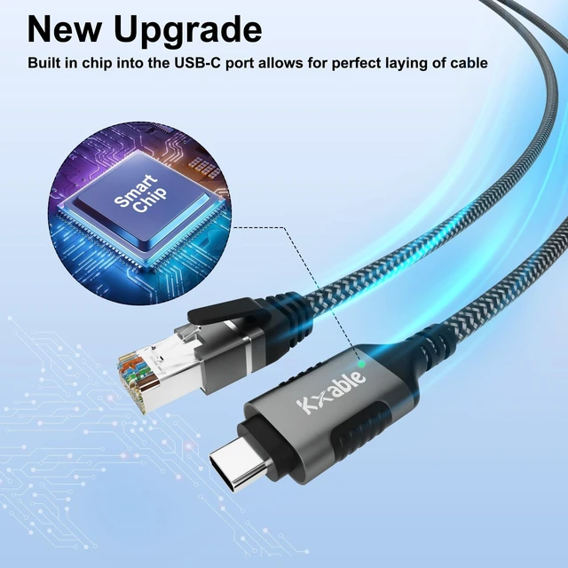 Alt view image 10 of 10 - USB C to Ethernet Cable 50FT, Type C to RJ45 Cord, Gigabit Directly Connected, Thunderbolt 3/4 Compatible, for MacBook Pro/Air, iPad Pro, XPS, iPhone 17/16/15 Series, Galaxy S25, Laptop, Tablet, etc