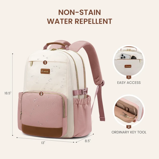 Alt view image 9 of 10 - LOVEVOOK Laptop Backpack for Women with Pouch Pocket for Large Capacity Cup,17 Inch Teacher Nurse College Work Backpack Purse,Waterproof Laptop Bag Computer Back Pack for Travel, Beige-Pink-Brown