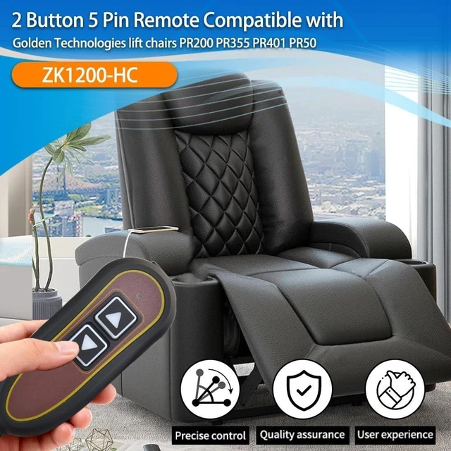 Alt view image 7 of 10 - ZK1200-HC 2 Button 5 Pin Remote Control Replacement for Golden, Lift Chair Power Recliner Remote for RMT, Dewert, Limoss and Kaidi Motors Commonly Hand Controller with USB and Backlight Function