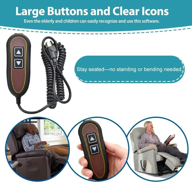 Alt view image 9 of 10 - ZK1200-HC 2 Button 5 Pin Remote Control Replacement for Golden, Lift Chair Power Recliner Remote for RMT, Dewert, Limoss and Kaidi Motors Commonly Hand Controller with USB and Backlight Function