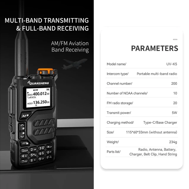 Alt view image 8 of 10 - Quansheng UV-K5 Ham Radio Long Range Wakie Talkies Dual Band VHF UHF Tpye-C Rechargeable Handheld Two Way Radio with AM/FM/DTMF, W/LED Flashlight for Field, Survival Biking Hiking Camping