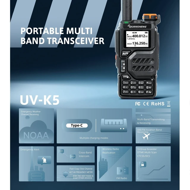 Alt view image 10 of 10 - Quansheng UV-K5 Ham Radio Long Range Wakie Talkies Dual Band VHF UHF Tpye-C Rechargeable Handheld Two Way Radio with AM/FM/DTMF, W/LED Flashlight for Field, Survival Biking Hiking Camping