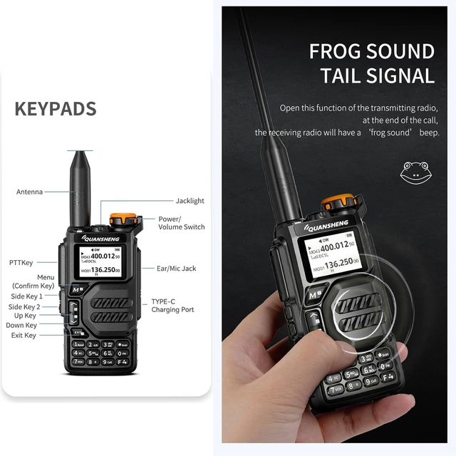 Alt view image 9 of 10 - Quansheng UV-K5 Ham Radio Long Range Wakie Talkies Dual Band VHF UHF Tpye-C Rechargeable Handheld Two Way Radio with AM/FM/DTMF, W/LED Flashlight for Field, Survival Biking Hiking Camping