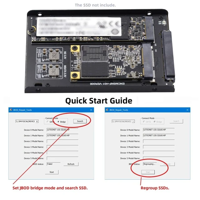 Alt view image 10 of 10 - xiwai Dual MSATA NGFF B+M SSD Card JBOD Raid0 Span Bridge to 2.5inch SATA Combo HDD Disk Drive Enclosure