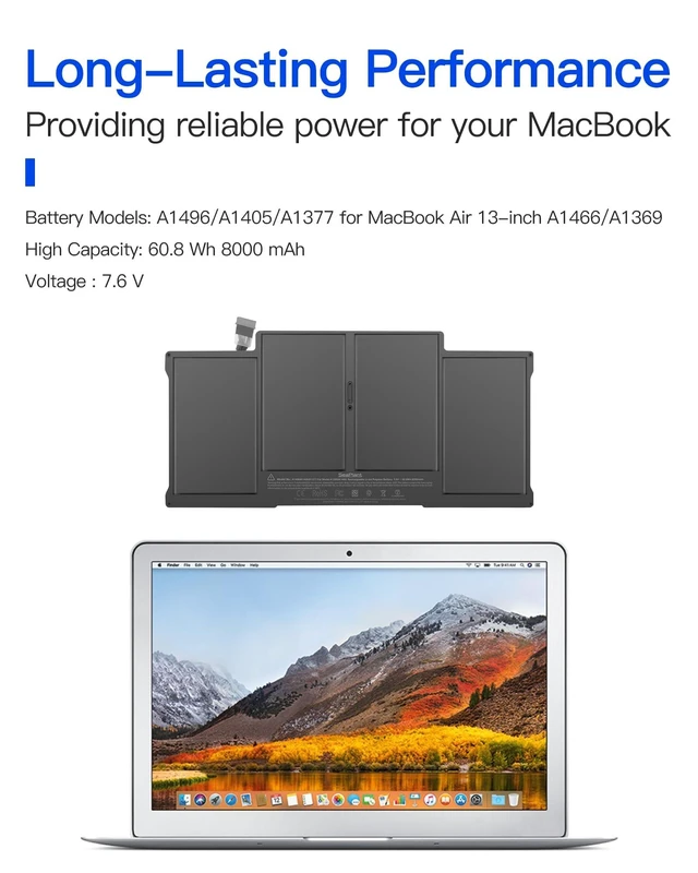Alt view image 9 of 10 - SeaPlant A1466 Battery Replacement for MacBook Air 13-inch A1466(2017,2015,2014,2013,2012) A1369(2010,2011) A1377/A1405/A1496 Battery