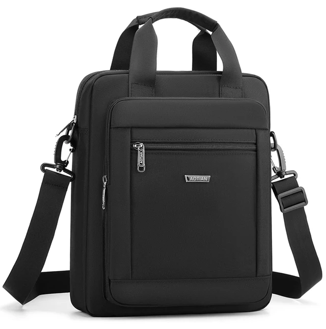 Alt view image 6 of 10 - zhongningyifeng Men's Messenger Bag 14-inch Laptop Bag Nylon Large Shoulder Bag Business Waterproof Casual Black Crossbody Bag for Work Travel Outdoor