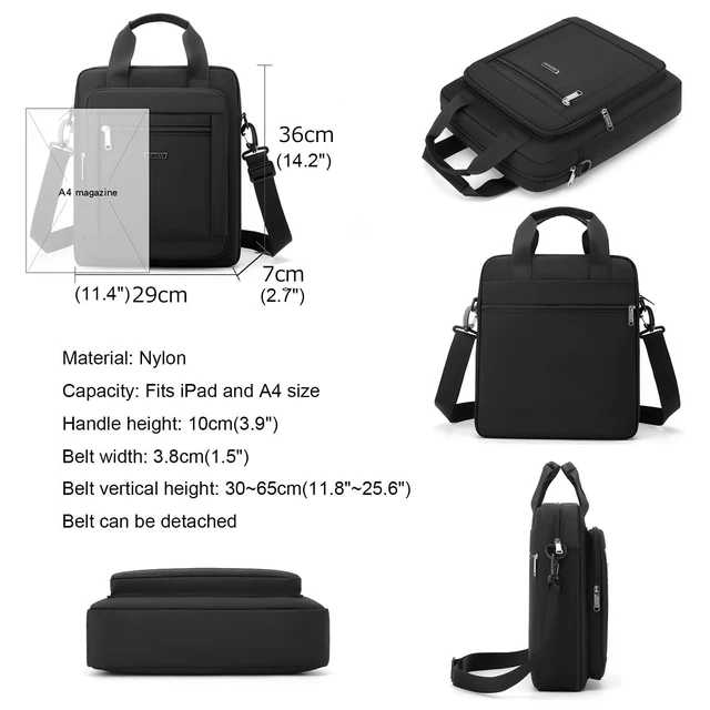 Alt view image 10 of 10 - zhongningyifeng Men's Messenger Bag 14-inch Laptop Bag Nylon Large Shoulder Bag Business Waterproof Casual Black Crossbody Bag for Work Travel Outdoor