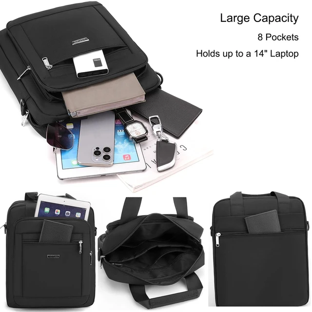 Alt view image 8 of 10 - zhongningyifeng Men's Messenger Bag 14-inch Laptop Bag Nylon Large Shoulder Bag Business Waterproof Casual Black Crossbody Bag for Work Travel Outdoor
