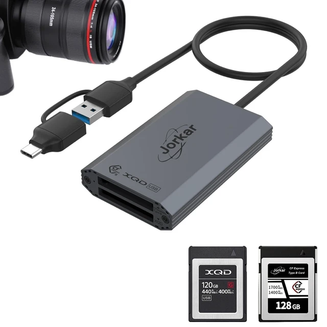 Alt view image 6 of 10 - Jorkar CFexpress Type B Reader & XQD Card Reader USB-C, Camera Memery Card Reader for Nikon Canon Panasonic, 2in1 USB 3.2 10Gbps with USB A & C