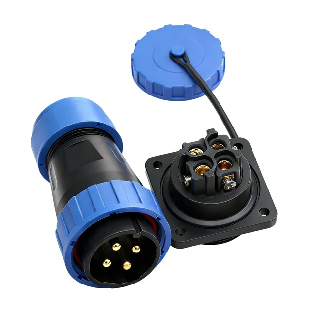 Alt view image 5 of 8 - ZBLZGP TY28 4 Pin Solder-Free Waterproof Connector, IP68 Male Female Bulkhead Panel Mount Quick Disconnect, 45A 10AWG Wire Plug Socket 2 Pack
