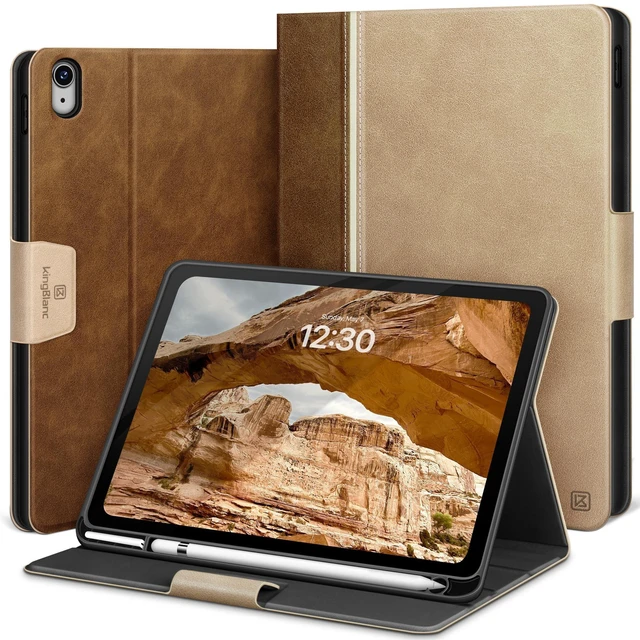 Alt view image 6 of 10 - KingBlanc Case for iPad (A16) 11th Generation 11-inch 2025, iPad 10th Generation 10.9" 2022 with Pencil Holder, Vegan Leather Protective Stand Cover, Auto Sleep Wake, Multi-Angle Viewing/Typing, Beige