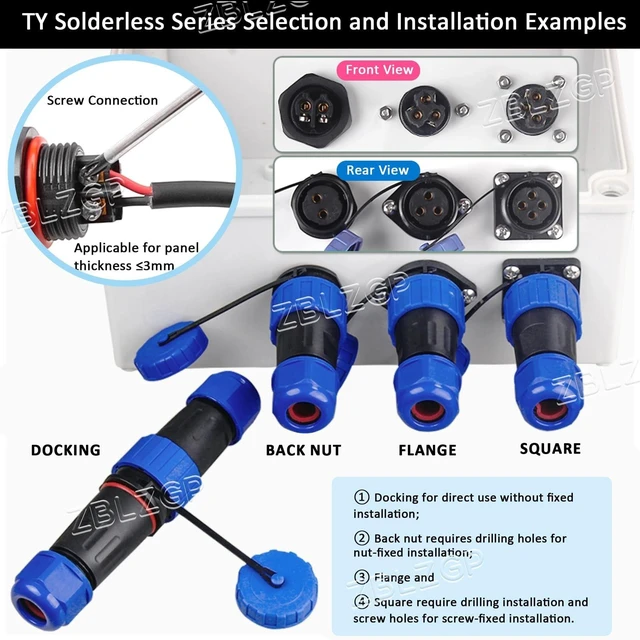 Alt view image 8 of 8 - ZBLZGP TY28 4 Pin Solder-Free Waterproof Connector, IP68 Male Female Bulkhead Panel Mount Quick Disconnect, 45A 10AWG Wire Plug Socket 2 Pack