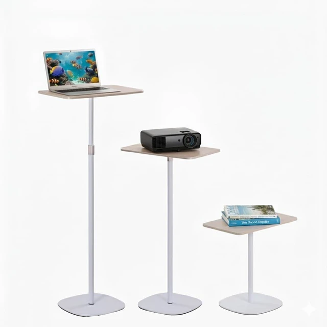 Alt view image 6 of 10 - Japard Portable Standing Desk, Adjustable Height 18-47 Mini Floor Desk, Small Laptop Stand for Home Office, Easy to Assemble, Compact Design Natural Wood White