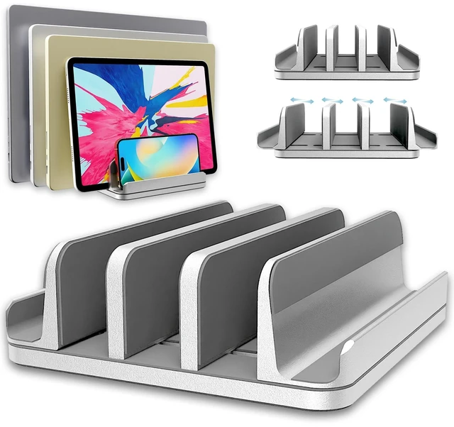Alt view image 6 of 10 - TEFONIA Adjustable Laptop Stand, 5 Slots, Aluminum Space-Saving, for Apple MacBook/Surface/Galaxy/Tablet/iPad/iPhone, Silver