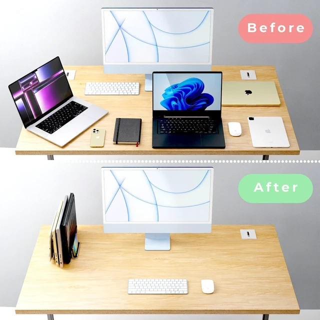 Alt view image 9 of 10 - TEFONIA Adjustable Laptop Stand, 5 Slots, Aluminum Space-Saving, for Apple MacBook/Surface/Galaxy/Tablet/iPad/iPhone, Silver