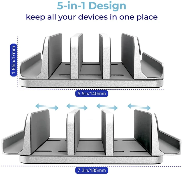 Alt view image 8 of 10 - TEFONIA Adjustable Laptop Stand, 5 Slots, Aluminum Space-Saving, for Apple MacBook/Surface/Galaxy/Tablet/iPad/iPhone, Silver