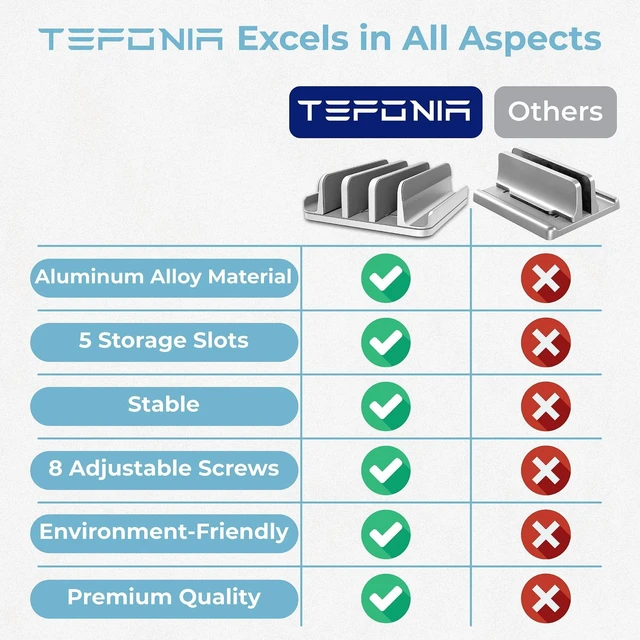 Alt view image 7 of 10 - TEFONIA Adjustable Laptop Stand, 5 Slots, Aluminum Space-Saving, for Apple MacBook/Surface/Galaxy/Tablet/iPad/iPhone, Silver
