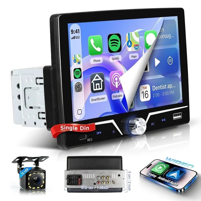 Alt view image 6 of 10 - Single Din Car Stereo with Wired Carplay Android Auto, Sellrich 7 inch Touch Screen Bluetooth Single Din Car Radio with Mirror Link FM Radio USB/AUX/Type-C Ports+Backup Camera