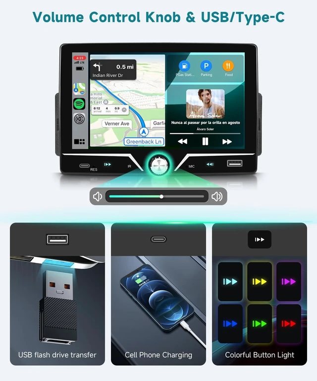 Alt view image 8 of 10 - Single Din Car Stereo with Wired Carplay Android Auto, Sellrich 7 inch Touch Screen Bluetooth Single Din Car Radio with Mirror Link FM Radio USB/AUX/Type-C Ports+Backup Camera
