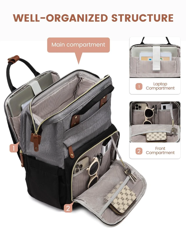 Alt view image 7 of 10 - LOVEVOOK Laptop Backpack for Women, 15.6'' Waterproof Nurse Bag Teacher Work Backpack Purse for Women, Travel Computer Backpack for College Office Business Ladies
