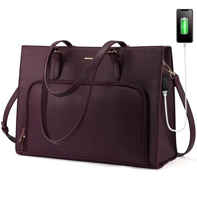 Alt view image 6 of 10 - LOVEVOOK Laptop Bag for Women 15.6 inch Waterproof Work Tote Bag Briefcase with USB Charging Port PU Leather Computer Handbag Shoulder Bag Large Professional Teacher Bag for Travel Business School