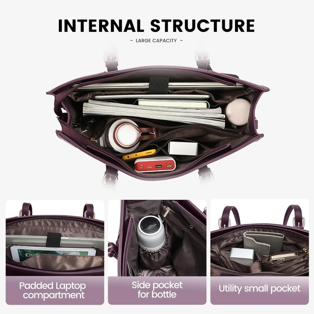 Alt view image 9 of 10 - LOVEVOOK Laptop Bag for Women 15.6 inch Waterproof Work Tote Bag Briefcase with USB Charging Port PU Leather Computer Handbag Shoulder Bag Large Professional Teacher Bag for Travel Business School
