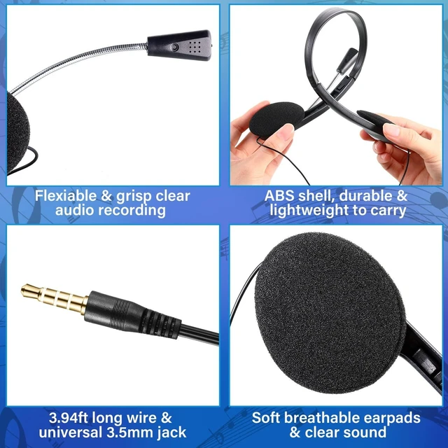 Alt view image 8 of 10 - Yunsailing 30 Pack Classroom Headphones with Microphone Headphones Bulk Class Set Lightweight Adjustable Earphones on Ear with 3.5 mm Jack(Black,Metal Stem)