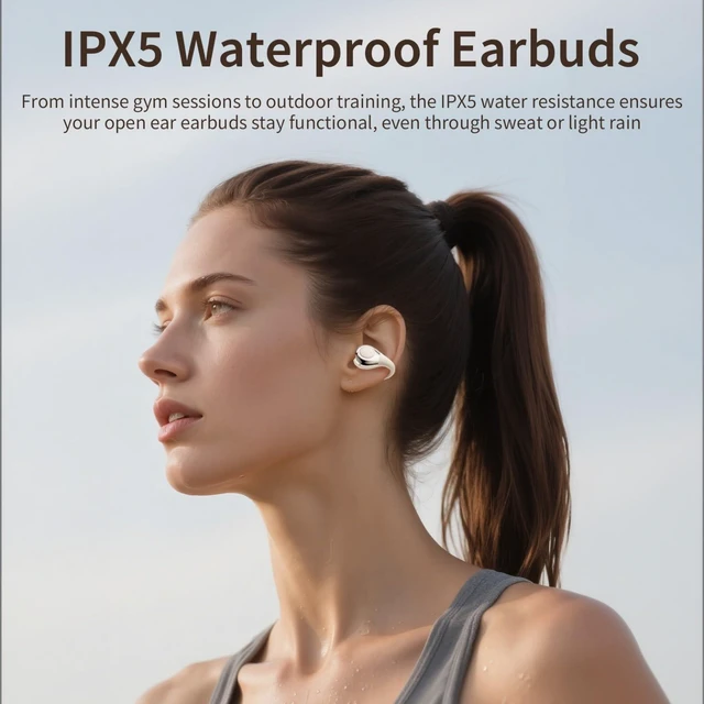 Alt view image 9 of 10 - TANALAZ Open Ear Earbuds I5, Bluetooth 6.0 Wireless Headphones for iPhone & Android, Gym & Running, IPX5 Sweatproof, 36H Playtime, Secure Clip-On Fit for Work & Sports (2-White)