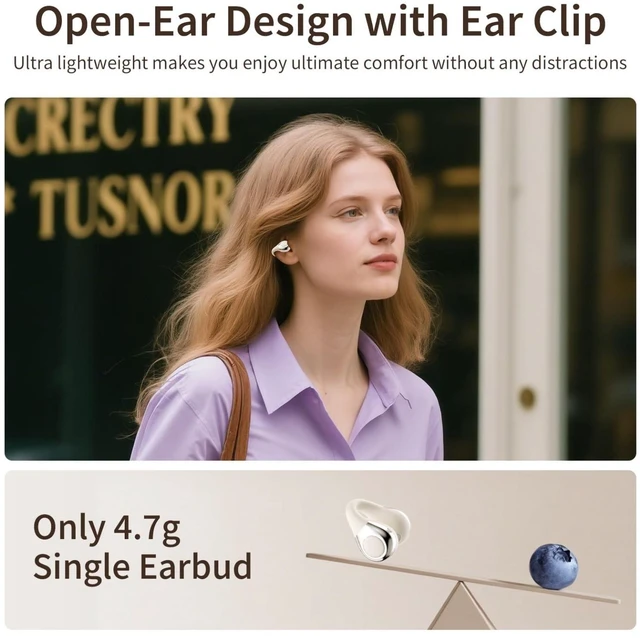 Alt view image 8 of 10 - TANALAZ Open Ear Earbuds I5, Bluetooth 6.0 Wireless Headphones for iPhone & Android, Gym & Running, IPX5 Sweatproof, 36H Playtime, Secure Clip-On Fit for Work & Sports (2-White)