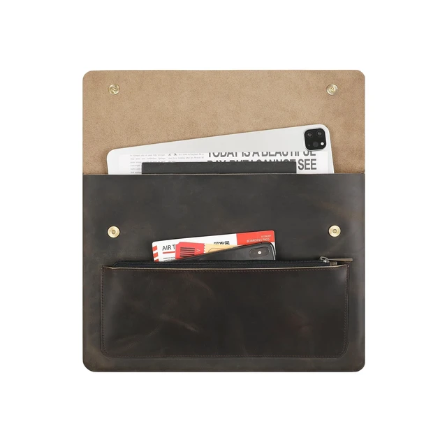 Alt view image 6 of 10 - Genuine Leather Sleeve for 13/14/15-in MacBook Pro & MacBook Air, Slim Protective Laptop Case, Folio Document Organizer Leather Folder Portfolio-Grey