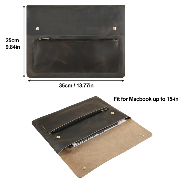Alt view image 7 of 10 - Genuine Leather Sleeve for 13/14/15-in MacBook Pro & MacBook Air, Slim Protective Laptop Case, Folio Document Organizer Leather Folder Portfolio-Grey