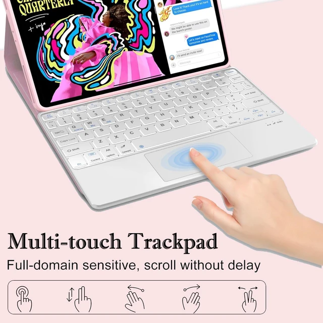 Alt view image 9 of 10 - Keyboard Case for iPad Air 13 (M3, 2025/M2, 2024) & iPad Pro 12.9 inch 6th/5th/4th/3rd Generation - Wireless Bluetooth Keyboard with Multi-Touch Trackpad, Smart Folio Cover with Pencil Holder - Pink