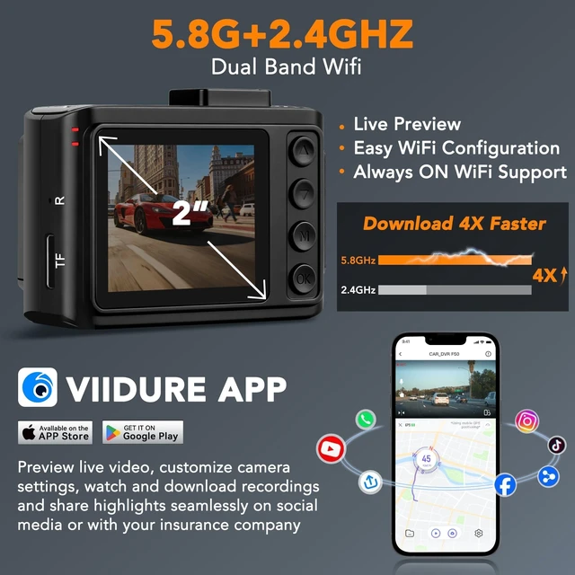 Alt view image 7 of 10 - VITALCAM 4K Dash Cam Front and Rear, STARVIS 2 Night Vision, Free 64GB Card, 5GHz WiFi with App, Built-in GPS, Dash Camera for Cars 170 Wide Angle, 3" IPS Screen, Loop Recording, 24H Parking Monitor