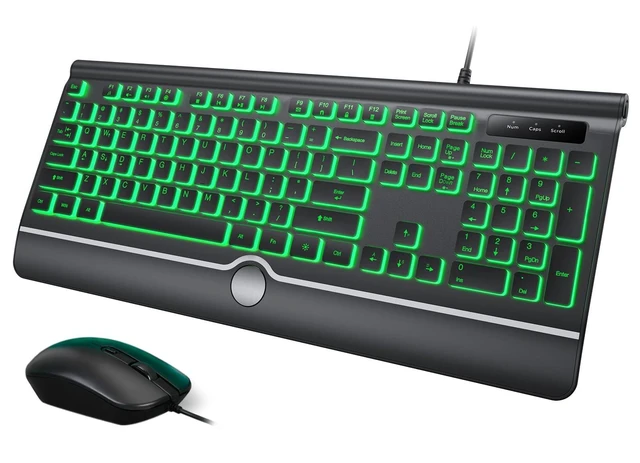 Alt view image 6 of 10 - Wired Keyboard and Mouse Combo, Backlit Computer Keyboards with Wrist Rest, Light Up Keyboard Easy to See, 7-Color Backlit Keyboard and Optical Mouse for Windows, PC, Laptop, USB Plug and Play