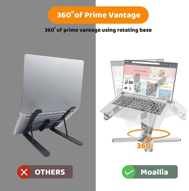 Alt view image 8 of 10 - Moallia Laptop Stand with 360 Rotating Base, Computer Notebook Laptop Riser Metal Holder for Desk Collaborative Work, Fully Foldable for Easy Storage, Fits All MacBook, Laptops up to 16 inches