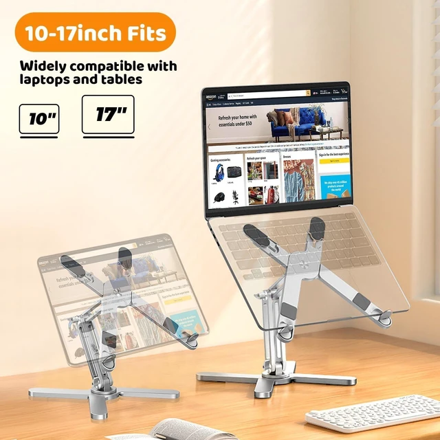 Alt view image 10 of 10 - Moallia Laptop Stand with 360 Rotating Base, Computer Notebook Laptop Riser Metal Holder for Desk Collaborative Work, Fully Foldable for Easy Storage, Fits All MacBook, Laptops up to 16 inches