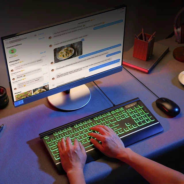 Alt view image 9 of 10 - Wired Keyboard and Mouse Combo, Backlit Computer Keyboards with Wrist Rest, Light Up Keyboard Easy to See, 7-Color Backlit Keyboard and Optical Mouse for Windows, PC, Laptop, USB Plug and Play