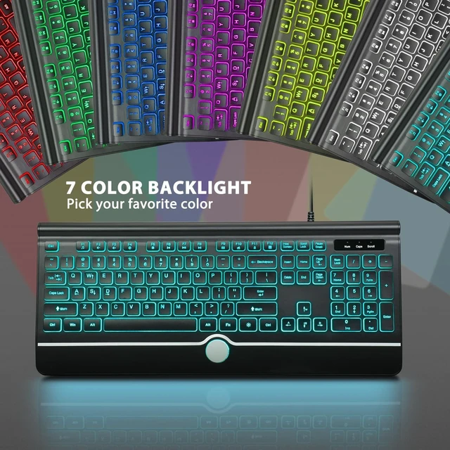 Alt view image 8 of 10 - Wired Keyboard and Mouse Combo, Backlit Computer Keyboards with Wrist Rest, Light Up Keyboard Easy to See, 7-Color Backlit Keyboard and Optical Mouse for Windows, PC, Laptop, USB Plug and Play