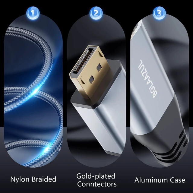 Alt view image 10 of 10 - BolAAzuL 4K HDMI to DisplayPort Cable 6.6ft - Unidirectional HDMI Source to Displayport Monitor Cable - USB Powered/Male/Male/Braided