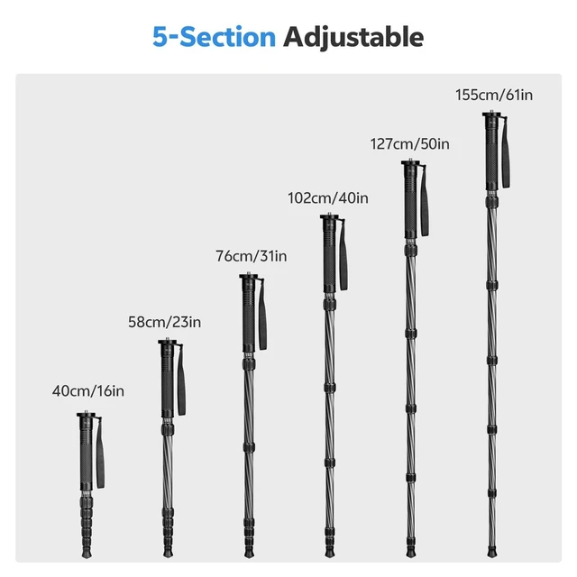 Alt view image 8 of 10 - TONYBOO 61" Carbon Fiber Camera Monopod,28mm 6-Section Height,Portable Lightweight,Max Load 16 lbs,Travel Monopod for DSLR Mirrorless Cameras Camcorders Compatible with Canon Nikon Sony