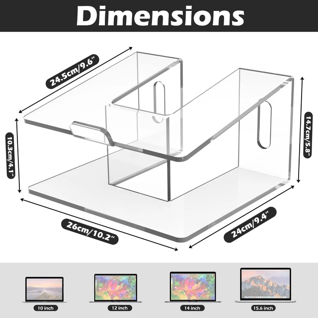 Alt view image 10 of 10 - Kamehame Acrylic Laptop Stand, 6MM Thick Clear Acrylic Laptop Stand for Desk, Portable & Ergonomic Acrylic Laptop Riser for Office Home, Compatible with 10 to 15.6 Inches Laptops