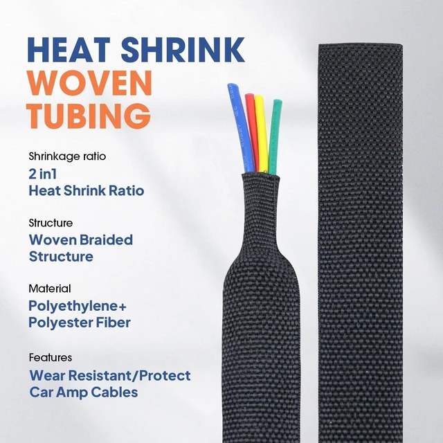 Alt view image 7 of 10 - FOURUB 2 to 1 Heat Shrink Woven Tubing Abrasion Resistant Braided Sleeving Shrinkable Fabric Loom Protector for Auto Amp Harness Sheath Cable(3/8" ID-300inch)