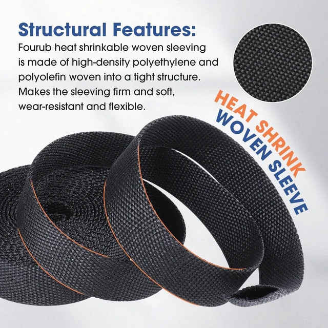 Alt view image 9 of 10 - FOURUB 2 to 1 Heat Shrink Woven Tubing Abrasion Resistant Braided Sleeving Shrinkable Fabric Loom Protector for Auto Amp Harness Sheath Cable(3/8" ID-300inch)