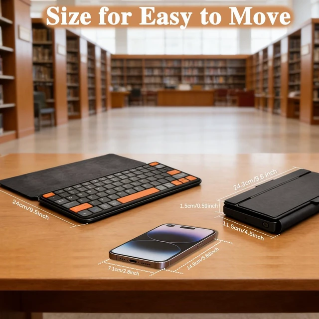 Alt view image 7 of 10 - Luntak Foldable Keyboard with Backlit, Ultra Light Portable Wireless Keyboard with Adjustable Angle Stand & Leather Case,Compact Travel Bluetooth Keyboard for iPad mini,iPhone, Windows, iOS & Android