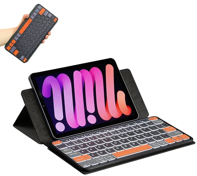 Alt view image 6 of 10 - Luntak Foldable Keyboard with Backlit, Ultra Light Portable Wireless Keyboard with Adjustable Angle Stand & Leather Case,Compact Travel Bluetooth Keyboard for iPad mini,iPhone, Windows, iOS & Android