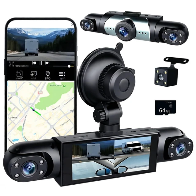 Alt view image 6 of 10 - 4 Channel Dash Cam 360 View, 1080P Front and Rear Inside, Left Right Dash Camera for Cars, Night Vision, WiFi & APP Control, G-Sensor, Loop Recording with 64GB SD Card (Y108WiFi+64G)