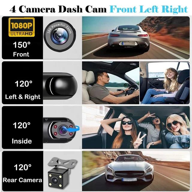 Alt view image 7 of 10 - 4 Channel Dash Cam 360 View, 1080P Front and Rear Inside, Left Right Dash Camera for Cars, Night Vision, WiFi & APP Control, G-Sensor, Loop Recording with 64GB SD Card (Y108WiFi+64G)