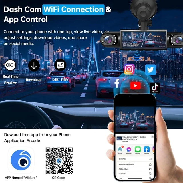 Alt view image 8 of 10 - 4 Channel Dash Cam 360 View, 1080P Front and Rear Inside, Left Right Dash Camera for Cars, Night Vision, WiFi & APP Control, G-Sensor, Loop Recording with 64GB SD Card (Y108WiFi+64G)
