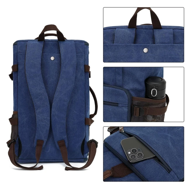 Alt view image 8 of 10 - Kalesi Gym Duffle Bag Backpack 4-Way Vintage canvas with Shoes Compartment for travel Sport Hiking laptop (Vintage blue)